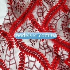 Ткань Сетка с вышивкой (красный)